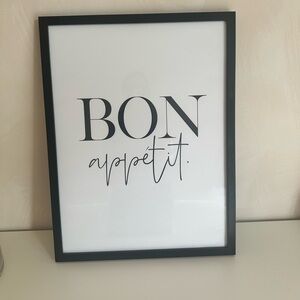 NWOT* BON Appettit Black and White Framed Wall Art- 19”x25”